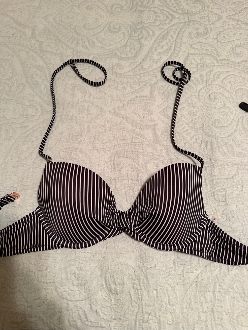 Shade & Shore Black and White Striped Push-Up Bikini Top
